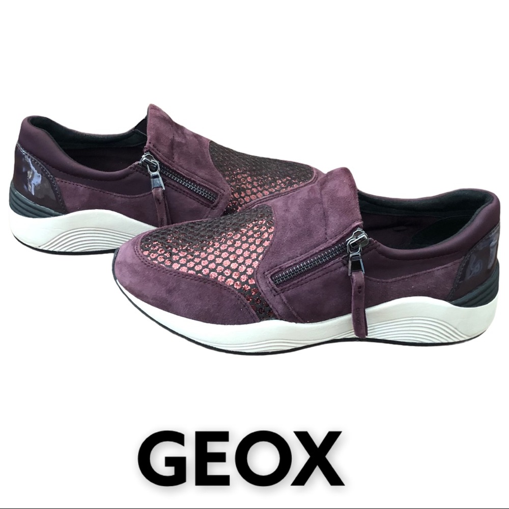 GEOX Respira Purple Suede & Sequin Sneakers Size 9